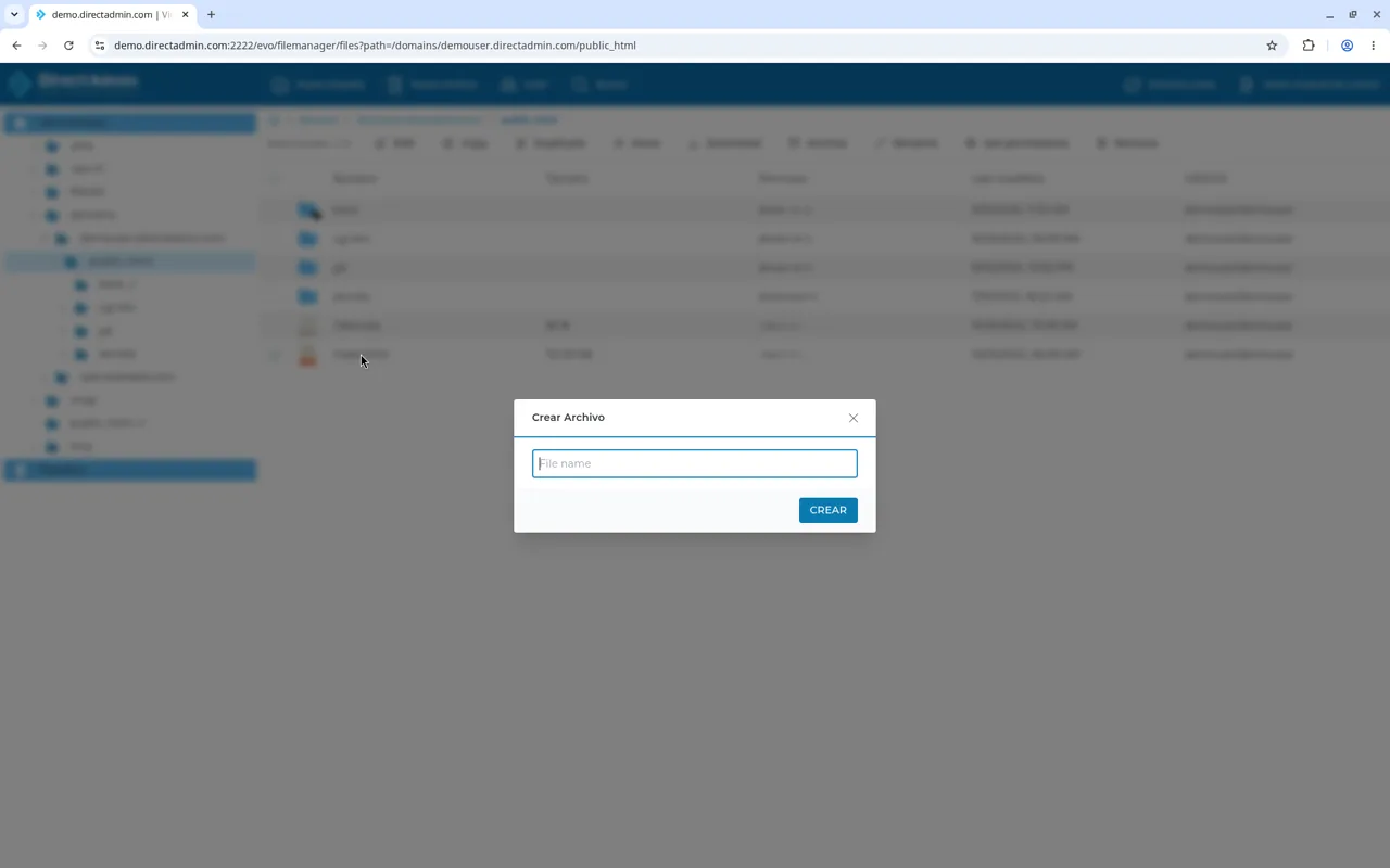 Diálogo Crear Archivo del administrador de archivos.