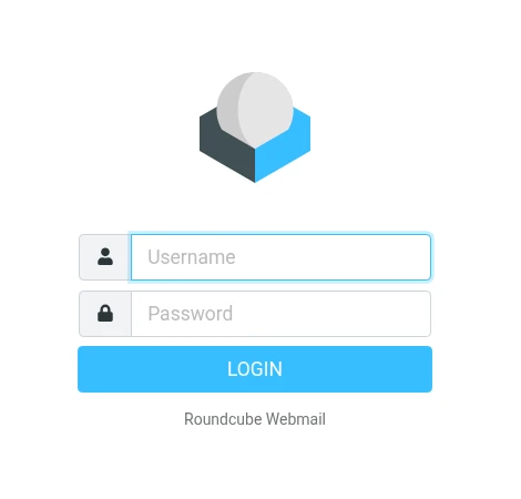 Acceso de Roundcube Webmail con los campos Username y Password y el botón Login.